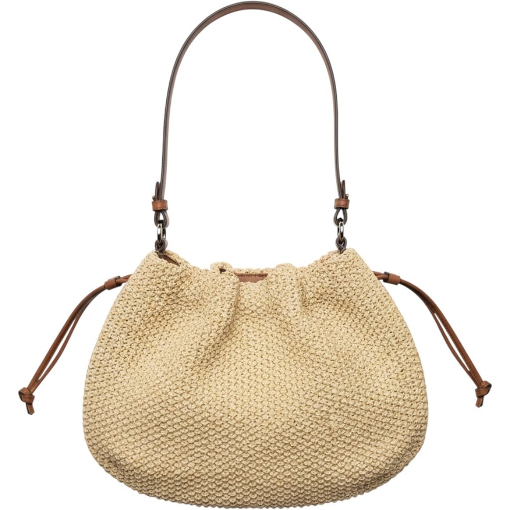 Kate Spade Pinch Large Shoulder Bag Chunky Straw Leather KO479 Natural Multi NEW